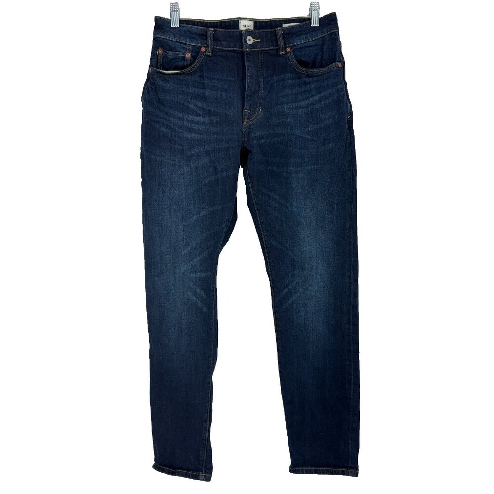 Flint & Tinder Men 30 Athletic Tapered Fit Jeans Dark Wash Denim Selvedge Edge